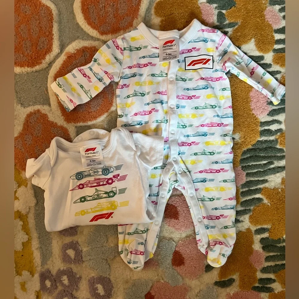 Formula 1 White Baby One-Piece Footed Sleeper & Onesie